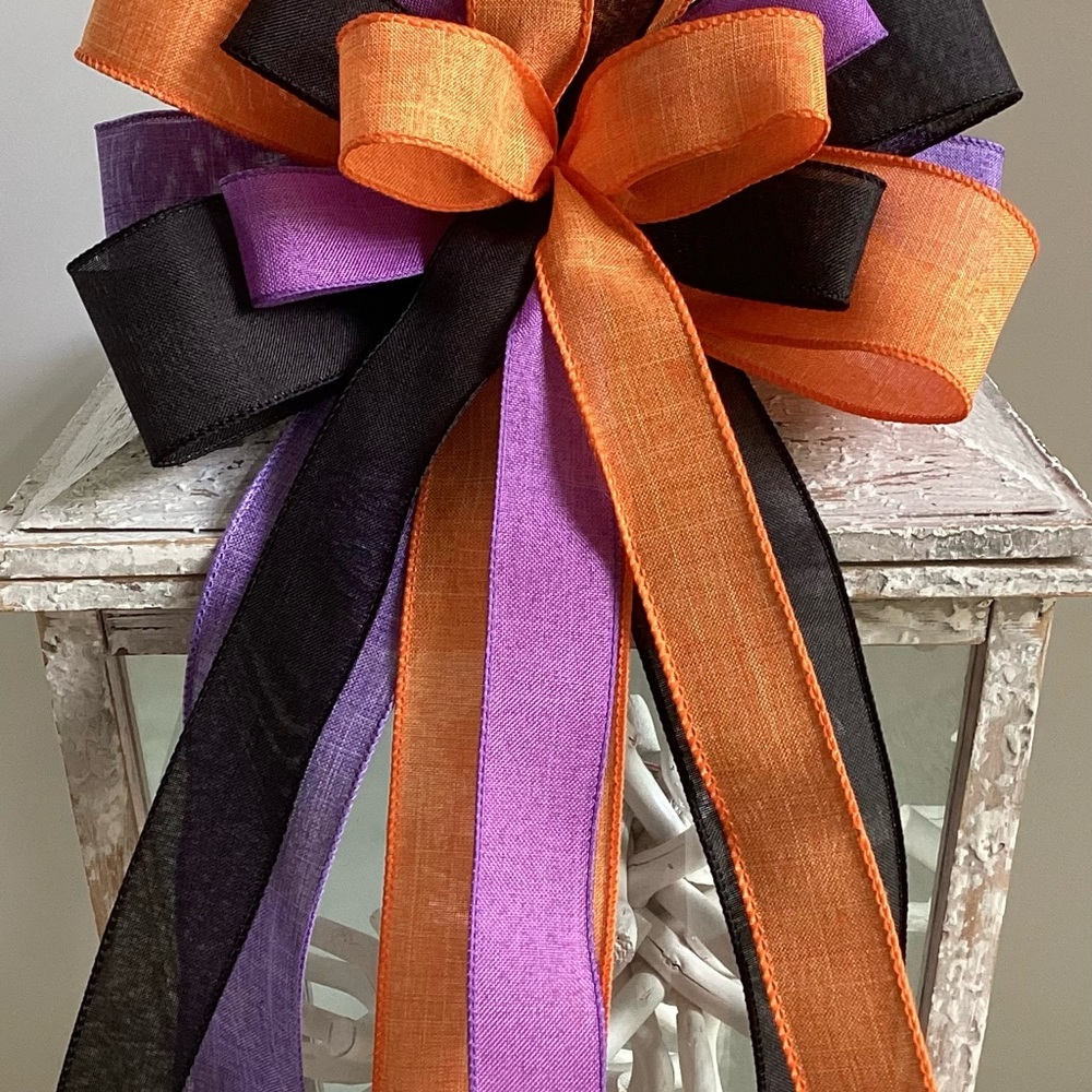 Vibrant Orange, Purple, and Black Halloween Ribbon Bow
